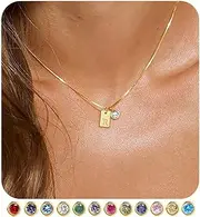 [FUNEIA] Initial Necklaces for Women Dainty Gold Birthstone Necklace for Women Trendy 14K Gold Plated Letter Necklace Non Tarnish Tiny Emerald Pendant a e s t k m j Necklace Gold Jewelry Birthday Gifts