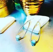 Genuine Sterling Silver Larimar Gemstone Long Dangle Earrings