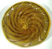 HAND BLOWN GLASS ART WALL PLATTER, CENTERPIECE, BLACK & GOLD, DIRWOOD, n3787