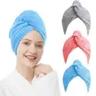 Microfiber Hair Towel Wrap for Women 3 PackHair Drying Turban with ButtonAnti...