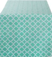 1 Fabric Outdoor Table Runner (14"x108") AQUA GREEN LATTICE & WHITE DESIGN, DII