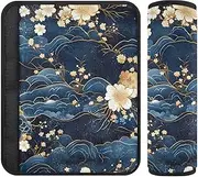 Blue and Gold Retro Romantic Flowers 2 Pack Belt Strap Covers, More Comfort Driving, Cute Seatbelt Cover for Airplane Backpack Sedan 10x7.7 in forro para cinturon de seguridad