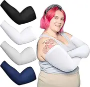 [Chuarry] 4 Pairs Plus Size Arm Sleeves UV Sun Protection Cooling Ice Silk Oversized Compression Sleeve Cover for Women