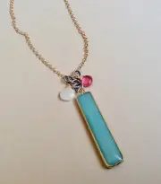Gold Plated Amazonite Moonstone Pink Quartz Sundance charm Handmade Necklace