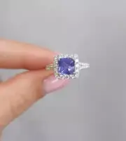 2.00 Ct Natural Square Blue Sapphire Diamond Proposal Ring14K solid white gold