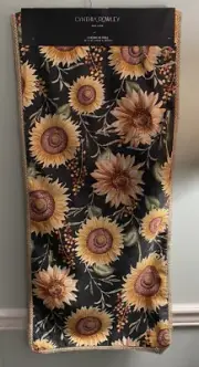 New Cynthia Rowley Fall Sunflowers Green Table Runner Burlap Trim 16" x 72"