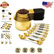 Elegant Gold Magnetic Measuring Cups & Spoons Set - 15-Piece Stainless Steel