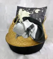 Seagrass Belly Basket / Bag Foldable Dipped Black Natural Grass - Large Painted