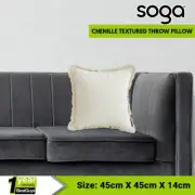 SOGA 45cm Throw Pillow Soft White Chenille Textured Tassels