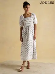 Joules Billie Provence White Cotton Midi Dress (E27954) | $150