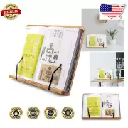 Adjustable XL Book Stand in Gold Bamboo for Cookbooks and Laptops - 19.68 x 14