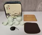 Fanquare Portable Handmade Travel Tea Set Kungfu Bamboo Tray Travel Bag Green