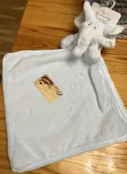 SO DREAMY Baby Security Blanket ELEPHANT BLUE Faux Fur White lining in ears