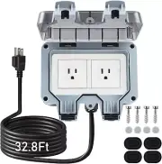 Dual Outdoor Electrical Outlet Box with 32.8Ft Extension Cord - Easy Install