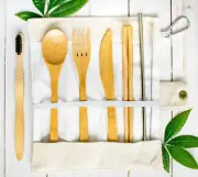 7 pc. Bamboo Utensils Set w/ Metal Straw