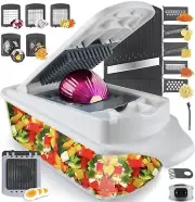 22-in-1 Vegetable Chopper, Onion Cutter, Food Slicer with Container – White