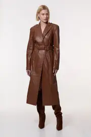 Leather Tailored Belted Coat