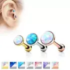 Opal Set Flat Top Surgical Steel Cartilage Tragus Barbell Stud Earring