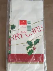 Vintage Hallmark Merry Christmas Tablecloth Paper Table Cover Rectangle 54x102"
