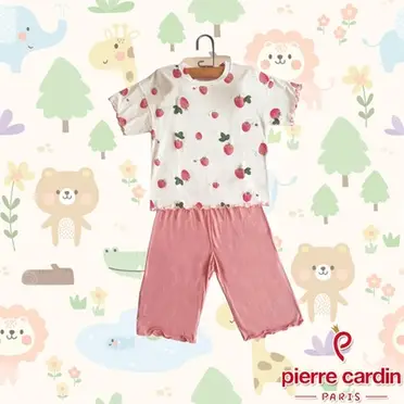 皮爾卡登 女兒童可愛草莓短袖兩件式套裝/居家服(KD240063白粉)