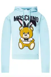 Moschino Couture Jeremy Scott Teddy Bear Playboy Blue Sweatshirt Hoodie 3D Pompo