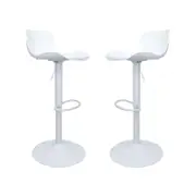 CHOTTO - Eri Adjustable Swivel Bar Stools with Padded Seat - White x 2