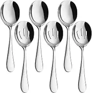 AOOSY Serving Spoons Set,3 x Serving Spoon,3 x Slotted Spoons, 8.7 inches Large Stainless Steel Skimmer Perforated Serving Spoons 6 Pieces Buffet Can Banquet Cooking for Kitchen
