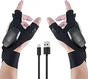 LED Rechargeable Flashlight Glove Lamp Unique Tools Gifts for Men Dad Adults,Cool Gadgets Hands-Free Lights Fingerless Work Gloves with Stretchy Strap for Home Fishing Camping Hunting(1 pair)