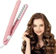 Mini Dual Purpose Curling Iron, 2 in 1 Mini Curling Iron Portable Mini Wave Hair Curling Iron Root Lifter and Volume Enhancer, Portable Travel Curling Wand for Short and All Hair Types (Pink)