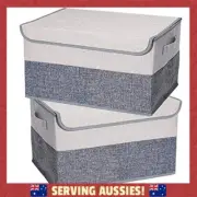 2 Pack Foldable Storage Cube Bins Boxes with Lids and Handles Baskets Linen AU