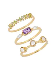Tiramisu 14K Plated 1.36 ct. tw. Gemstone & 3x3mm Pearl Ring Set