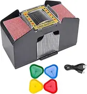 4 Decks Automatic Card Shuffler, Electronic Playing Card Shuffling Machine, USB/Battery Operated Electric Shuffler with 4 Pack Playing Card Games Holder for Home & Party