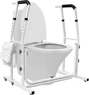 Toilet Support Frame, Toilet Safety Frame Bathroom Handrail Grab Bar with Storage Basket Rail Surround Mobility Aid Free Standing Support Toilet Handrail Support Aids Safety Rails