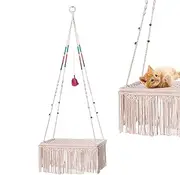 Pet Hammock Bed | Boho Wall Mounted Cat Bed | Hand Woven Tassel Basket Swing Nest for Indoor Small Cats Kittens