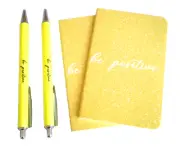 Inspirational Pens (2) & Notepads (2) Set " Be Positive " Glitter Yellow Pens
