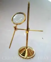 Vintage Solid Brass Desktop Magnifying Glass Adjustable Stand Magnifier Gifts