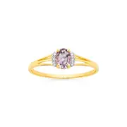 9ct Gold Amethyst & Diamond Ring in Purple