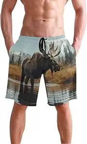 [XYMZR] Men's Swim Trunks Moose Closeup Water Quick-Dry Bathing Suit Swimming Board Shorts S
