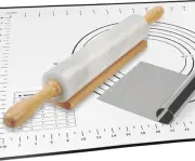 12" White Marble Rolling Pin Set - Includes Mat & Scraper for Effortless Baking