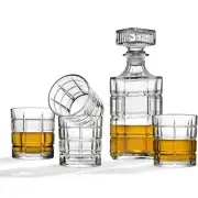 NEW! Whiskey Decanter Set 7-Piece, 6 Glasses Box Classic Crystal Bourbon Scotch