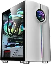 Mid-Tower M-ATX/ITX Computer Case, Vertical GPU Bracket Desktop Computer Gaming Case Tempered Glass Panel RGB Mode(White)