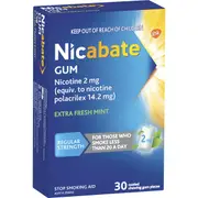 Nicabate Quit Smoking Chewing Gum Regular Strength 2mg Nicotine 30 pack