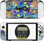 RHOTALL Mushroom Clear Cover Case Compatible with Nintendo Switch OLED, Transparent Shell with Cute Pattern Design for Switch OLED Console, Comfort Grip Shell for Joycon Controller - Glowworm