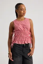 [Factorie] Factorie - Remi Ruched Tie Top - Red gingham 2XS RED GINGHAM