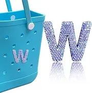 [HLUWA] Diamond Letter Charms for Bogg Bag, Alphabet Sparkling Purple Rhinestones Lettering Accessories Charms for Simply Southern Bag, Insert Letters Charm for Handbag Beach Tote., Alloy+Rhinestones