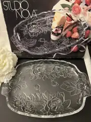 Studio Nova Crystal "Crystal Rose" Rectangle Embossed Rose Platter