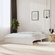 White Solid Wood Bed Frame King Size 183x203cm – Sturdy Wooden Slats Platform for Bedroom Mattress Furniture, Pine Bedframe Base with Premium Frames