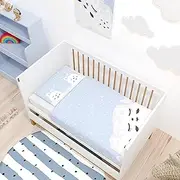 IWOPP Kids Nex to Me Duvet Cover Set 3 Pieces for Nursery 60 x 120 cm 1 Fitted Sheet with Elasticated Corners 1 Top Sheet 1 Pillowcase 100% Cotton (Light Blue)