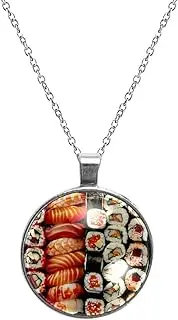 [Diusye] Necklaces for Women, Salmon and Fish Roe Sushi Print Stainless Steel Pendant Necklace Jewelry Birthday Anniversary Wife Girls Friends Gift