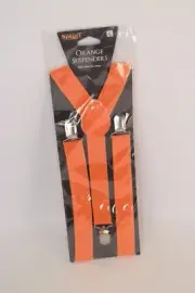 Mens Womens Clip On Hook Orange Costume Y-Back Elastic Suspenders 1" wide straps